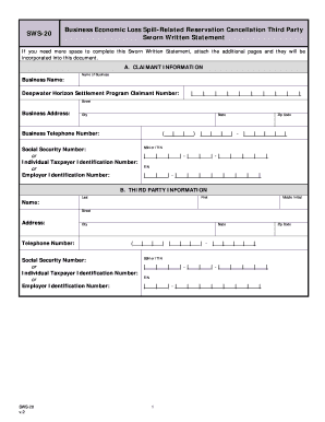 SWS 20 Spill Related Reservation Cancellation Sworn Written  Form