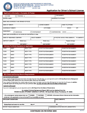 Application for Driver&#039;s School License State of Rhode Island Dmv Ri  Form