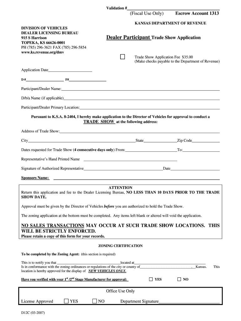 Trade Show Application Dealer Participant D 12C Ksrevenue  Form