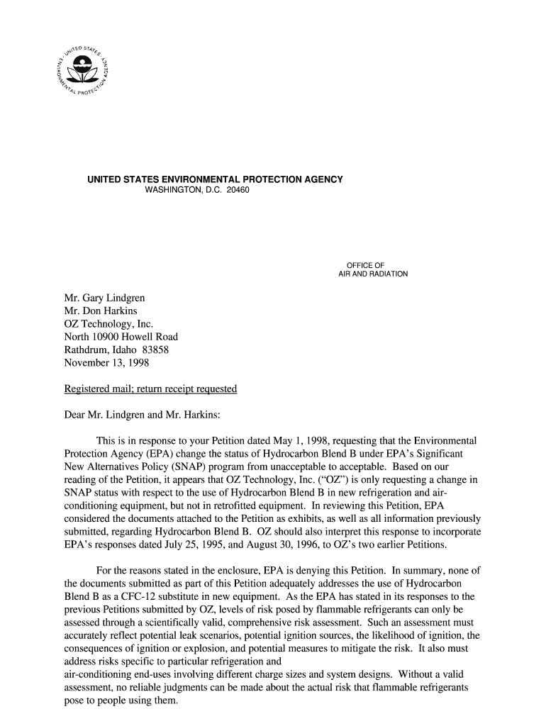 Denial of Petition from OZ Technology, Inc This is in Response to the Petition Dated May 1, , Requesting that the Environmental   Form