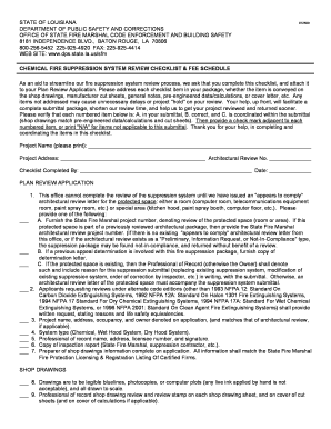 CHEMICAL FIRE SUPPRESSION SYSTEM REVIEW CHECKLIST &amp; FEE SC Sfm Dps Louisiana  Form