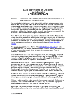 Idaho Birth Certificate PDF  Form