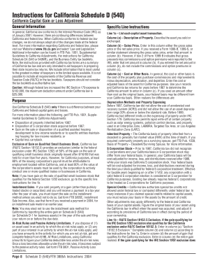 Capital Gain or Loss AdjustmentDepreciation and Amortization Adjustment Instructins Instructions for California Schedule D 540Fo  Form