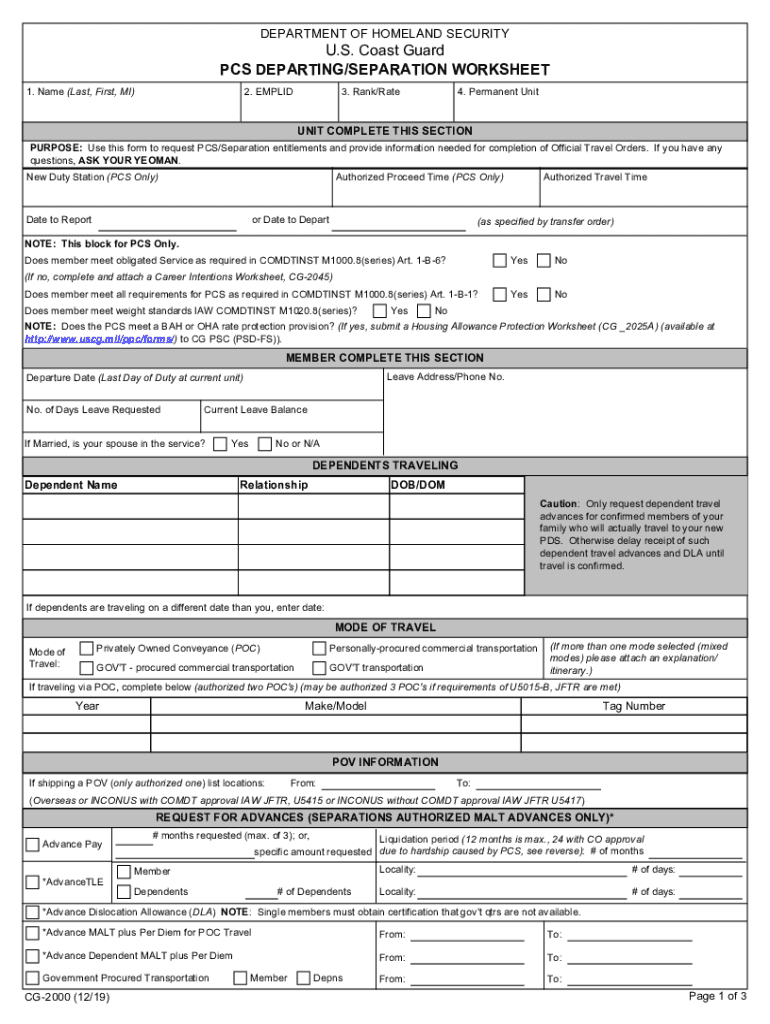 Pcs Departing Worksheet  Form