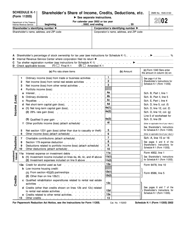 Schedule K 1 Form 1120S