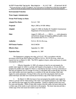 Adoption and Response to Comments Document for the Private Well Nj  Form