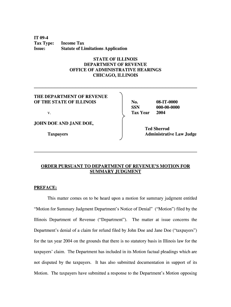 It 09 4 &quot;Statute of Limitations Application&quot; Illinois Department of Tax Illinois  Form