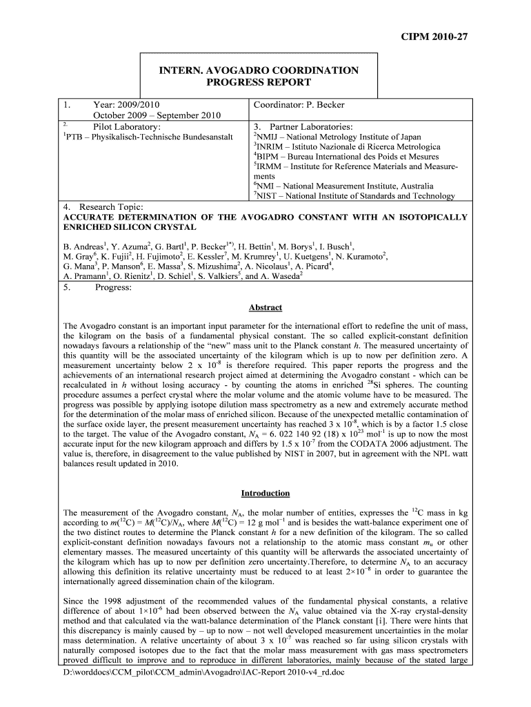 AVOGADRO COORDINATION  Form