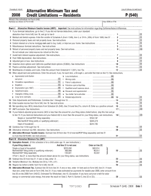 Schedule P 540 Alternative Minimum Tax and Credit Limitations Residents California Schedule P 540  Form