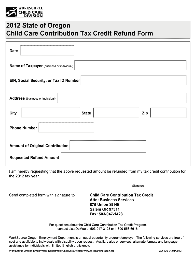 State of Oregon Child Care Contribution Tax Credit Refund Form