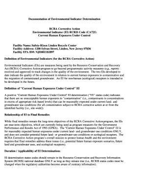 Documentation of Environmental Indicator Determination Safety Kleen, Linden, New Jersey RCRA Corrective Action Environmental Ind  Form