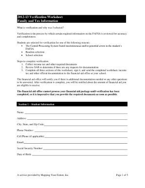 13 Verification Worksheet Family and Tax Information Mappingyourfuture