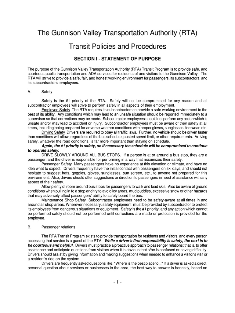Transit Policies and Procedures Gunnison Valley RTA Gunnisonvalleyrta  Form