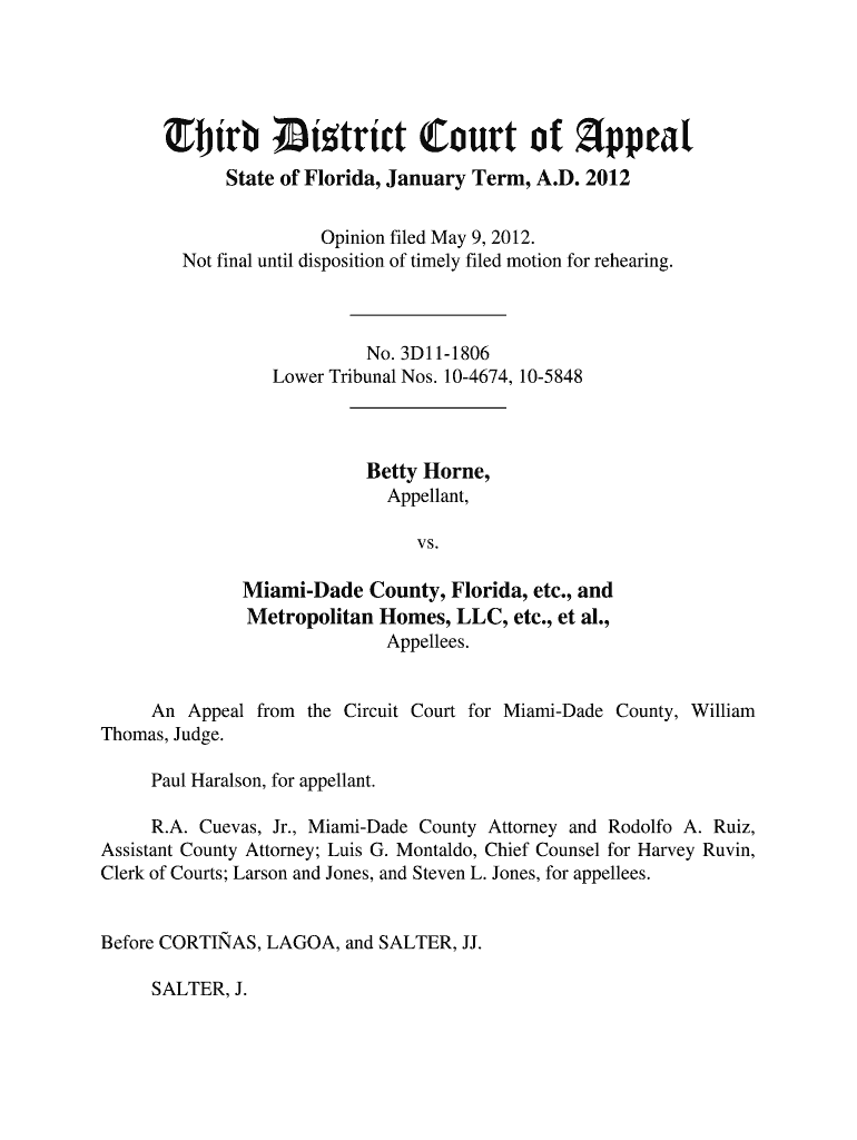 Third District Court of Appeal State of Florida, January Term, a  Form