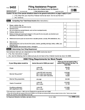 Form Filing Assistance Program 9452 Department of the Treasury Internal Revenue Service OMB No