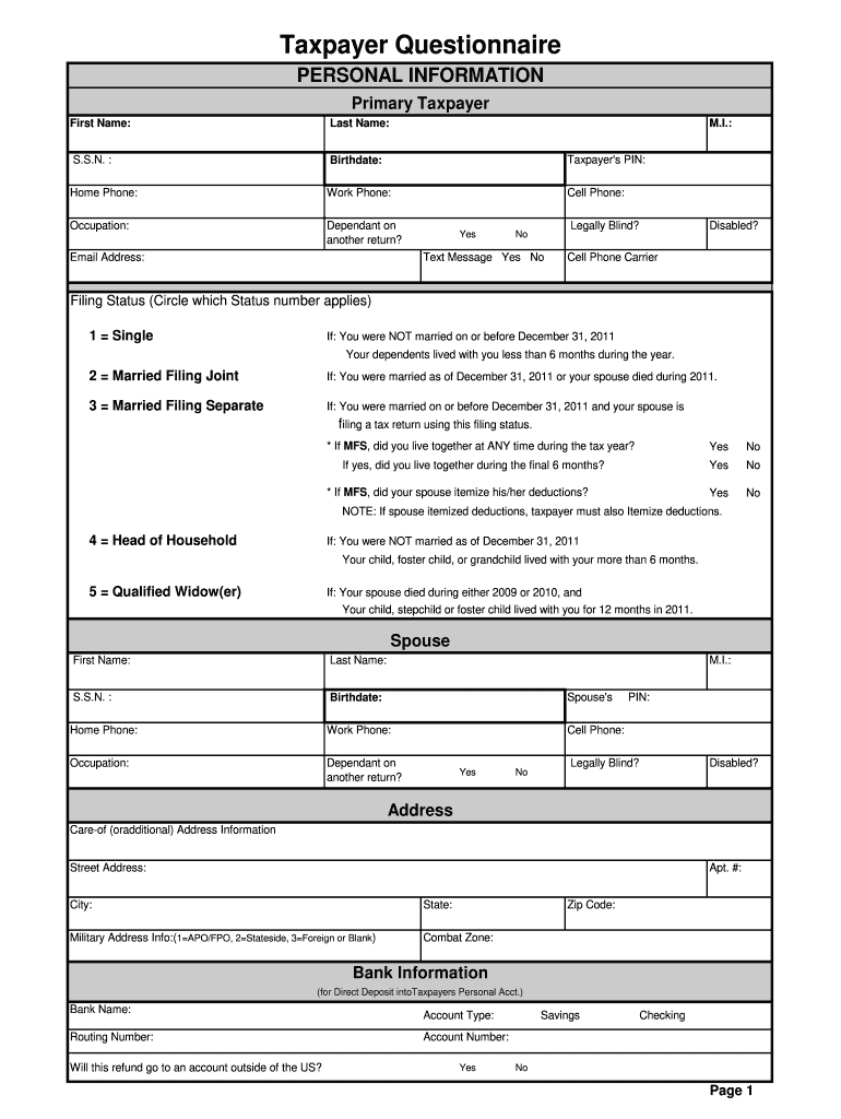 Tax Questionnaire  Form