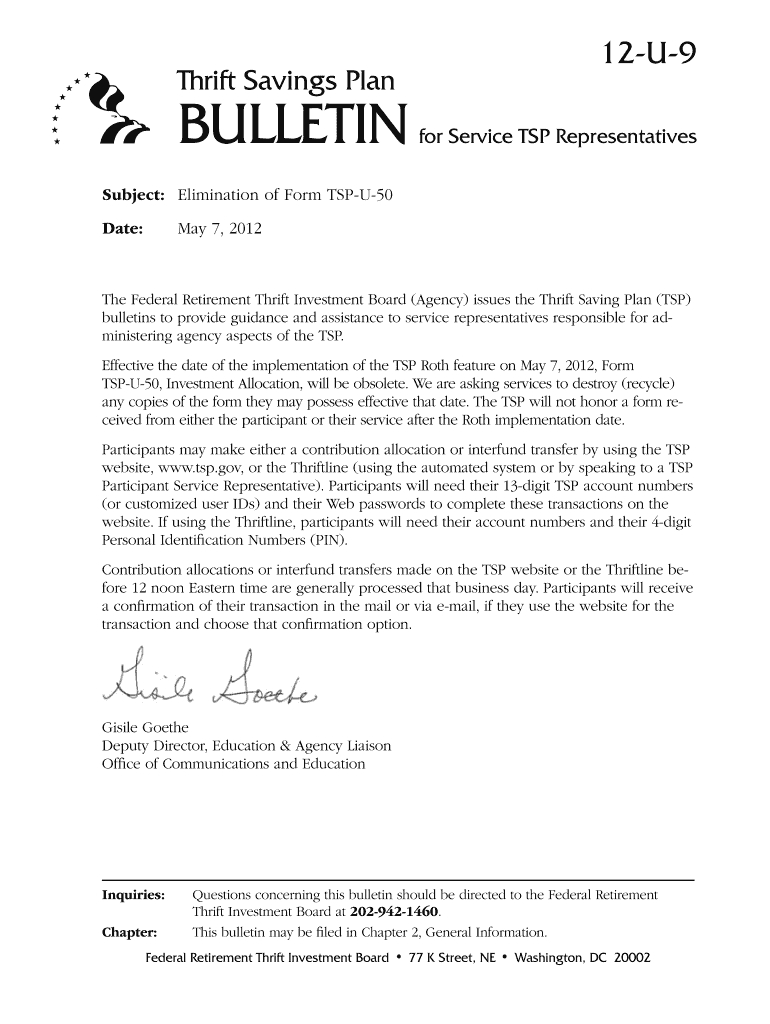 Bulletin, Elimination of Form TSP 50 Elimination of Form TSP 50 Tsp