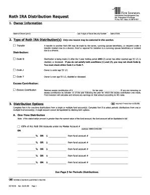 Roth IRA Distribution Request First Investors  Form
