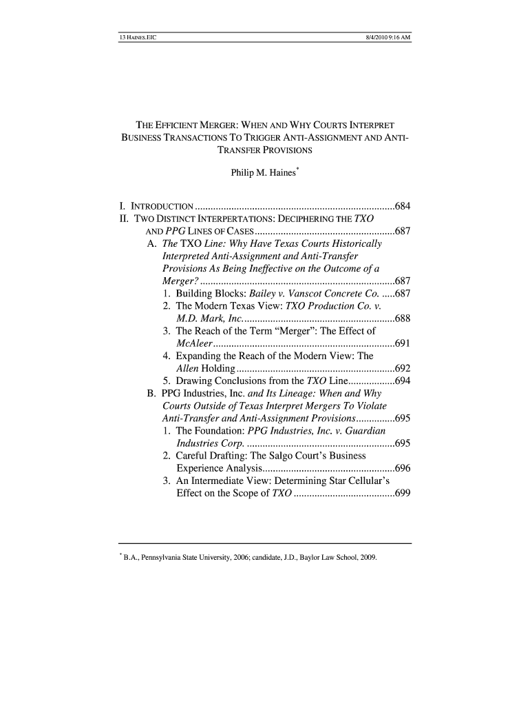 The EFFICIENT MERGER WHEN and WHY COURTS INTERPRET  Form