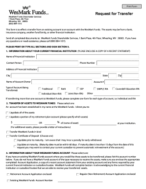 Request for Transfer WesMark Funds  Form