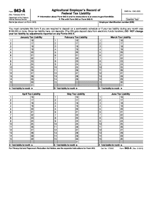 Form 943 a Rev December Agricultural Employer&#039;s Record of Federal Tax Liability Irs