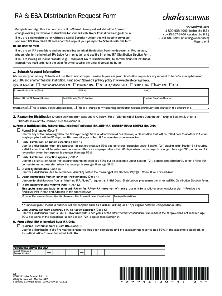  Charles Schwab Ira Distribution Form 2012-2024