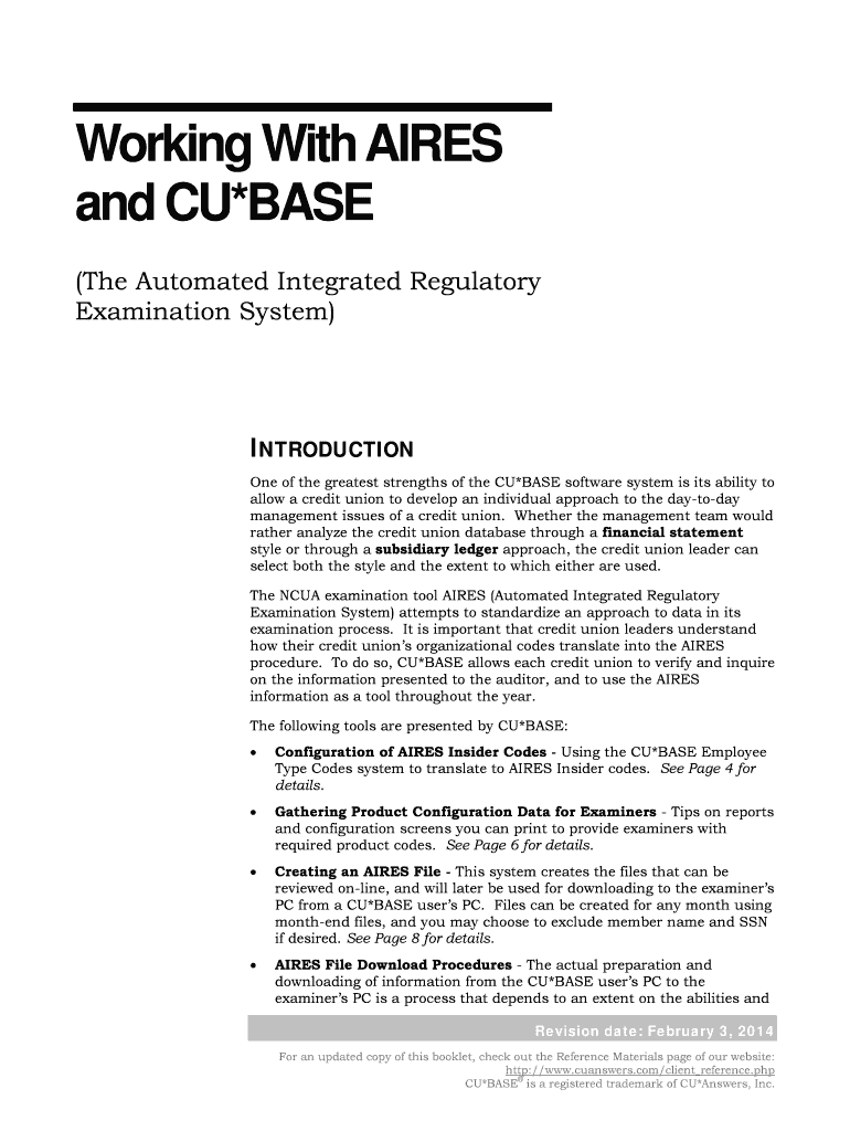 Working with AIRES and CU*BASE CU*Answers  Form