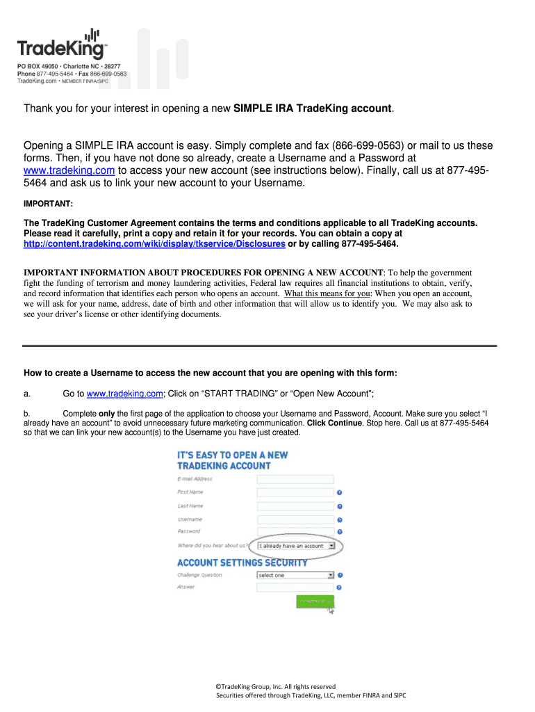 Thank You for Your Interest in Opening a New SIMPLE IRA TradeKing  Form