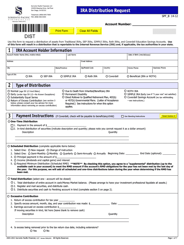 Ira Distibution Request Sorrento Pacific Form