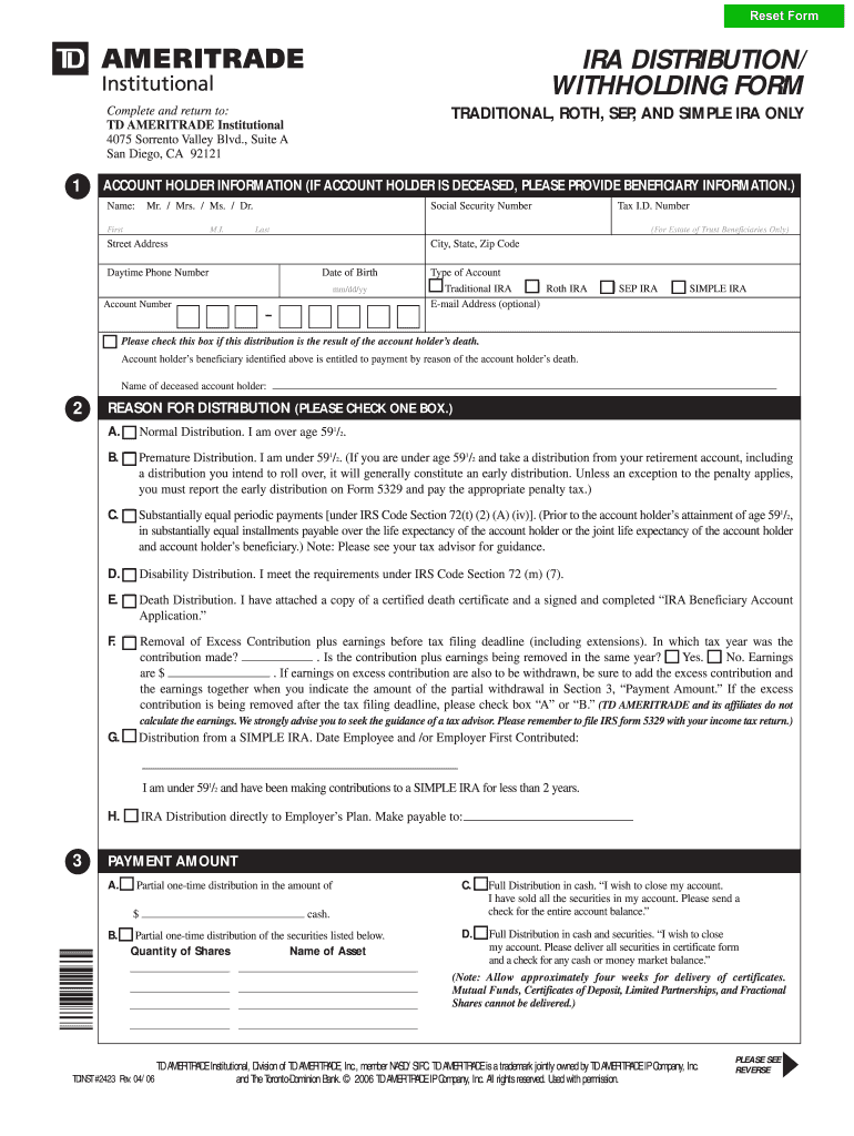  Tdameritrade Distribution Form PDF 2006-2024