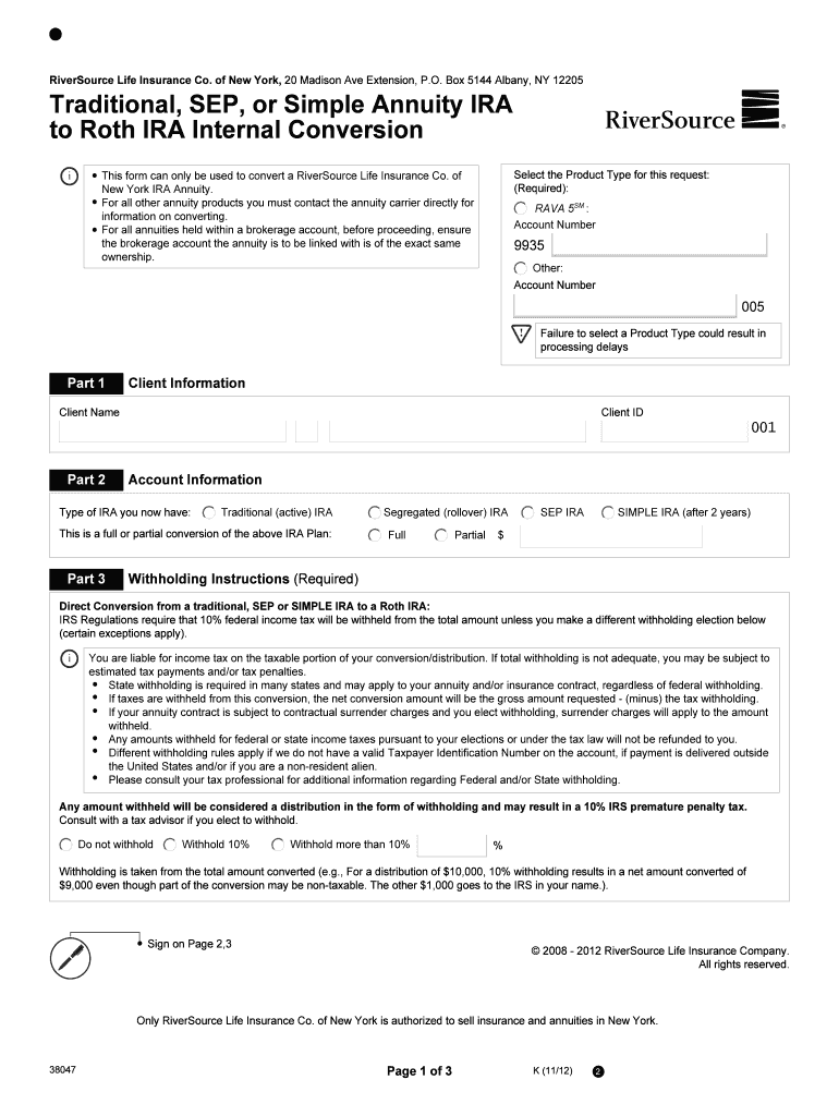 Traditional, SEP, or Simple Annuity IRA Ameriprise Financial  Form