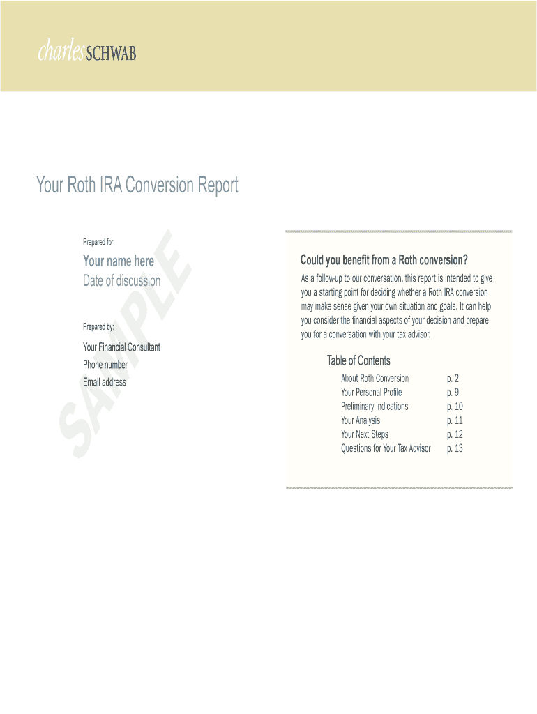 Your Roth IRA Conversion Report Charles Schwab  Form