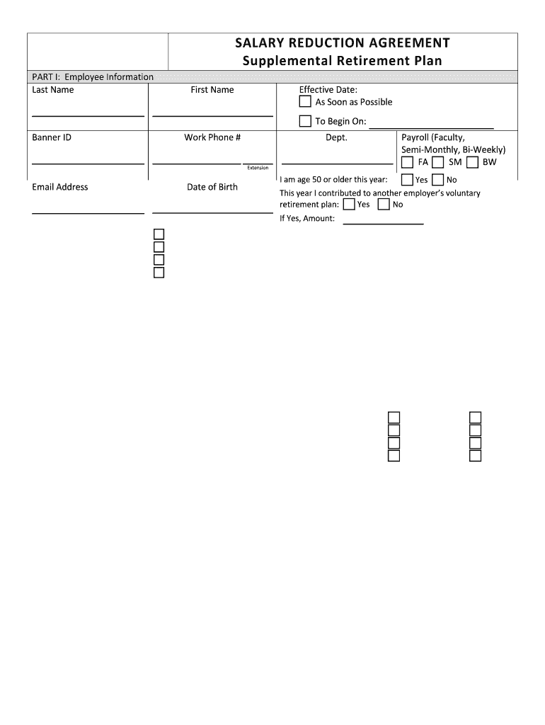 Supplemental Retirement Plan Salary Reduction Agreement 403b  Form