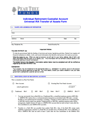 Individual Retirement Custodial Account Universal IRA Transfer of  Form