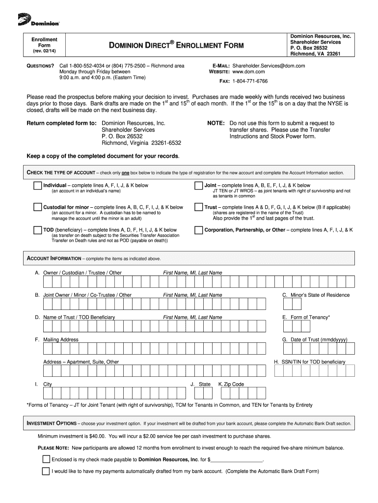 Dominion Direct Enrollment Form