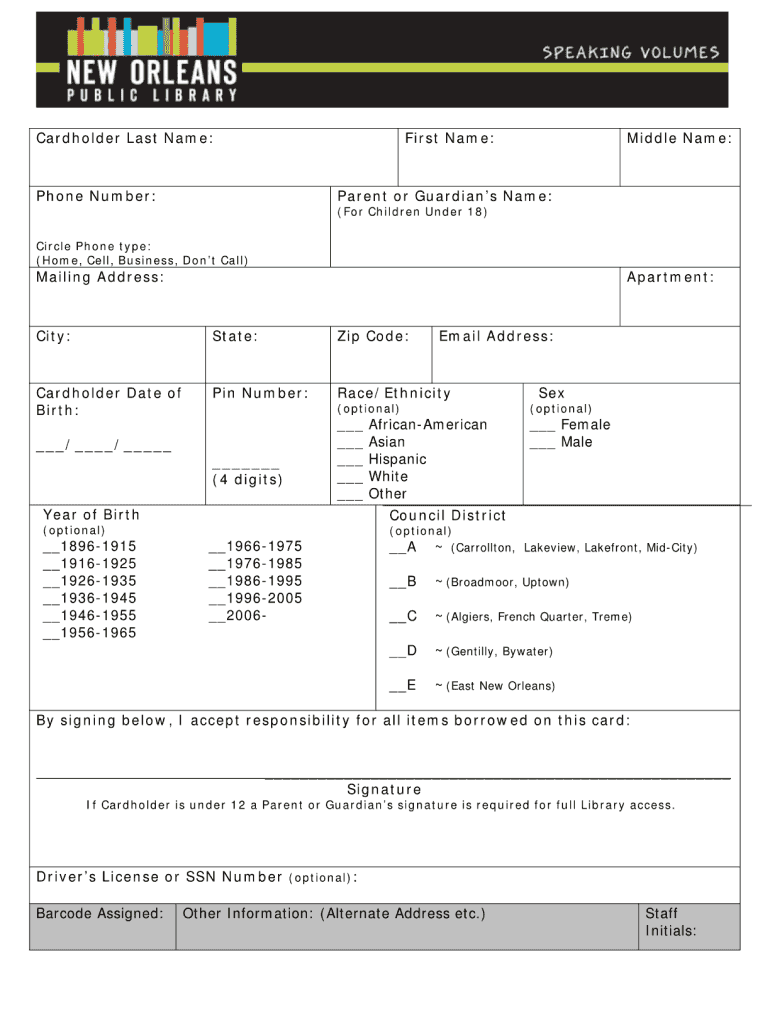 New Orleans Library  Form