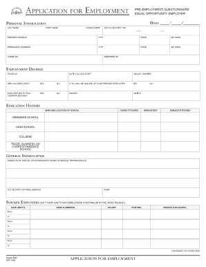 Tops Form 32851 Application for Employment Fillable