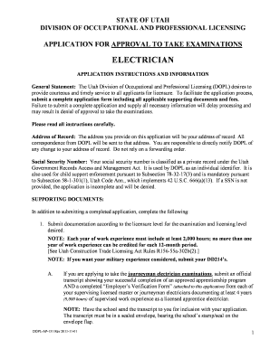 Application for Approval to Take Examinations Utah Occupational Dopl Utah  Form