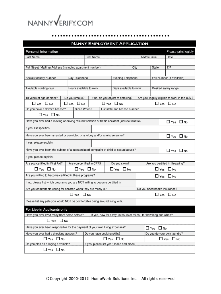 Nanny Application Form