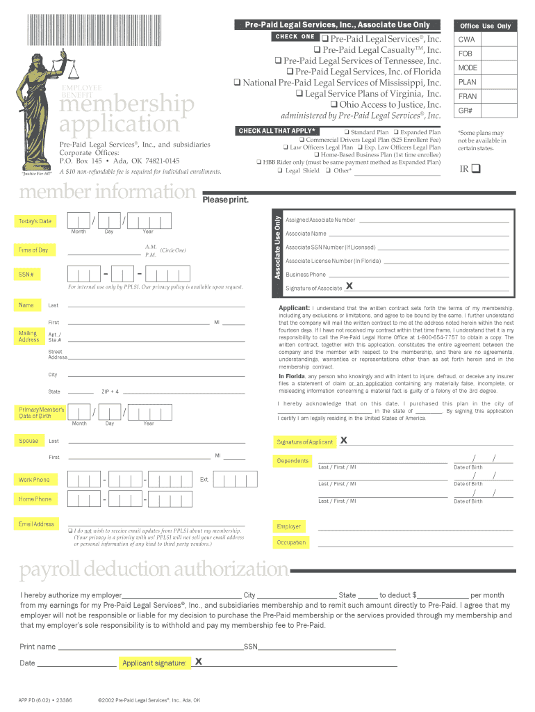 Legal Shield Application PDF  Form