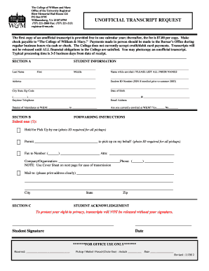 Unofficial Transcript William and Mary  Form