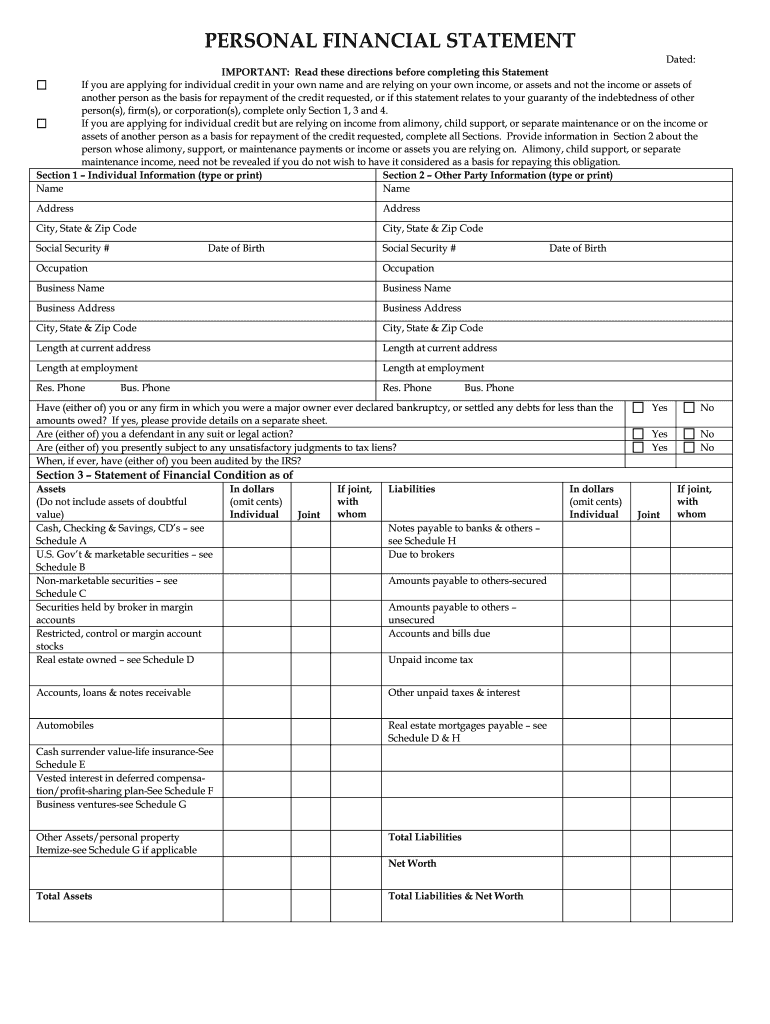 Get and Sign Generic Financial Statement Form