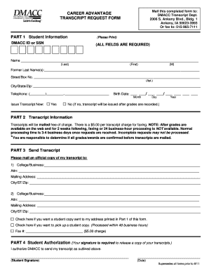 Dmacc Transcript Request Form