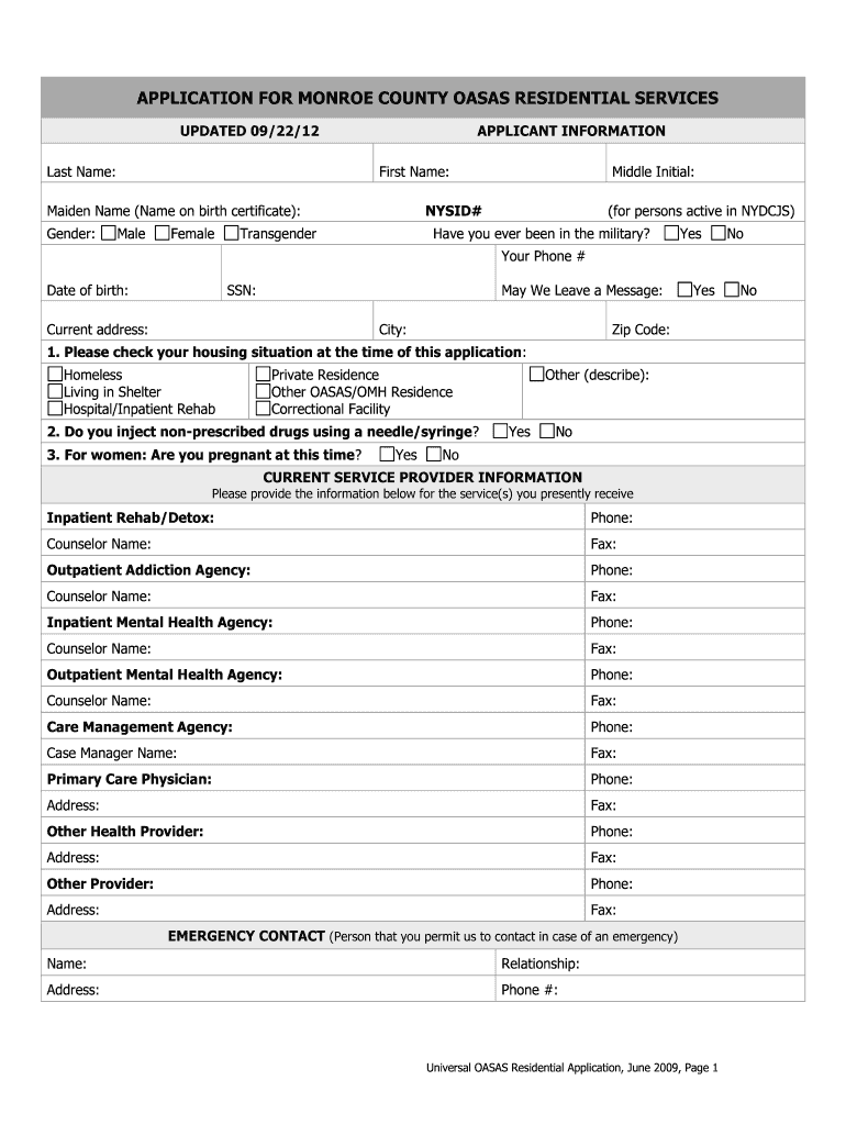  Monroe County Universal Oasas Residential Referral Form 2009-2024