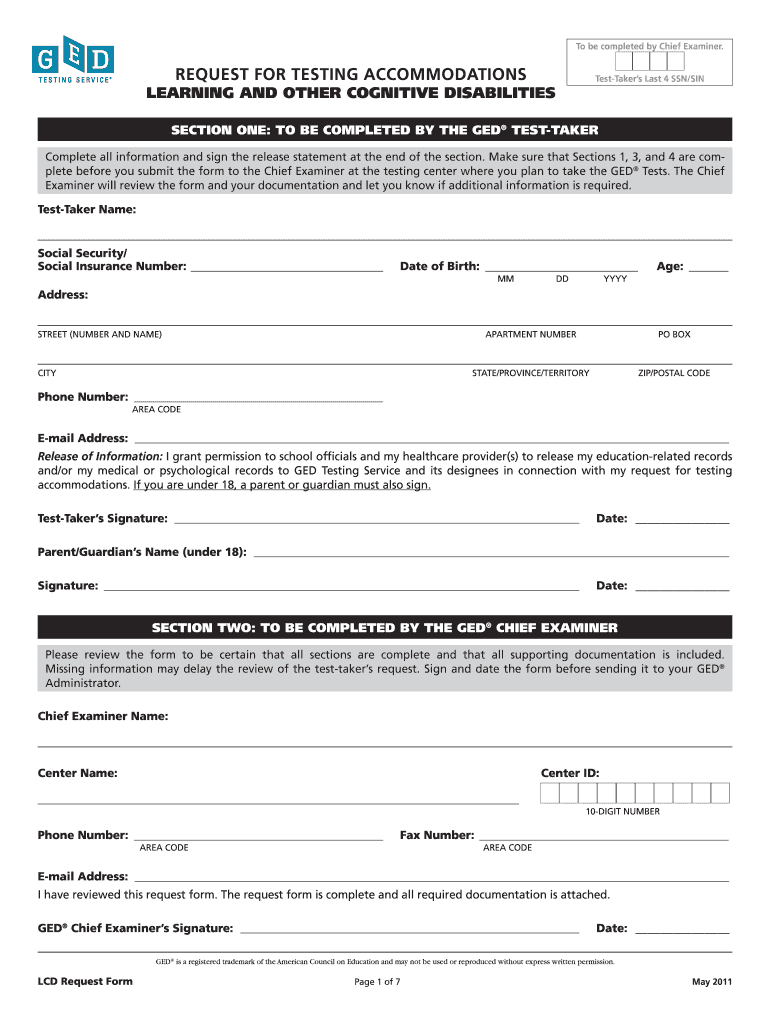  Ged Lcd Request Form California 2011-2024