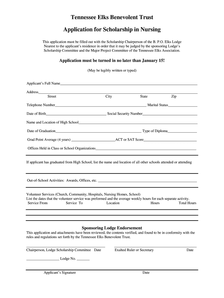  Tn Elks Benevolent Trust Application Form 2008-2024