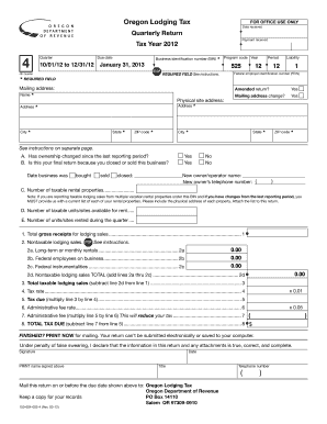 Oregon Lodging Tax Quarterly Return  Form