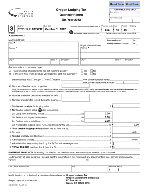 Oregon Lodging Tax Quarterly Return Form