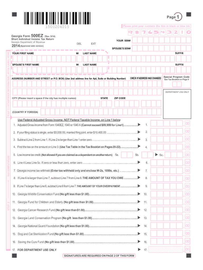 Georgia Income Tax Forms 500 And 500ez For Tax For Ga Fill Out And