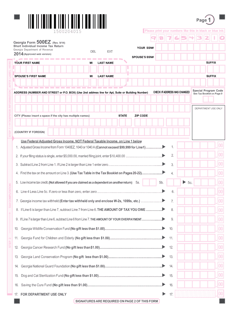  Georgia Income Tax Forms 500 and 500EZ for Etax Dor Ga 2018